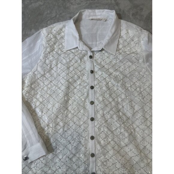 Women’s Soft Surroundings Button Up Blouse embroidered beaded White Plus 3X - Picture 7 of 14